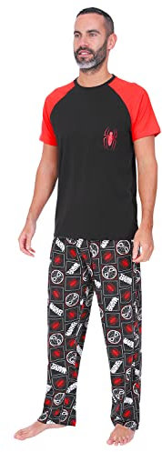 Pigiama lungo uomo Spiderman nero rosso, Nero , XL