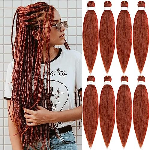 Xtrend 20 Zoll EZ Braids 8Packs Kupferrot Vorgedehnt Easy Braiding Haarverlängerungen für Box Braids Hair Hot Water Setting Synthetic Fiber Hair Extensions 350#