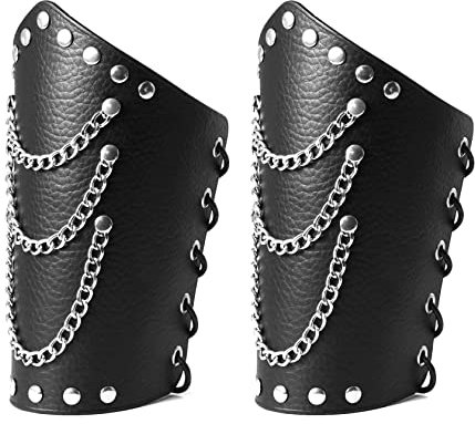 MANFNEE Armschützer aus Leder mit Nietenkettenschnürung Bogenschützen Armschutzmanschette einstellbar