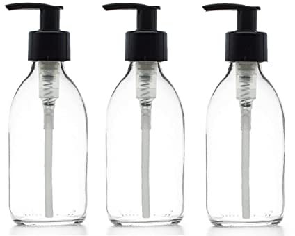 Clear Glass Bottles 250ml Soap Dispenser with Black Lotion Pump (BPA-Free) Empty Scandi-Style Glass Pump Bottles – Reusable, Refillable, On-Trend, Eco friendly, Sustainable Living/Gift (3)