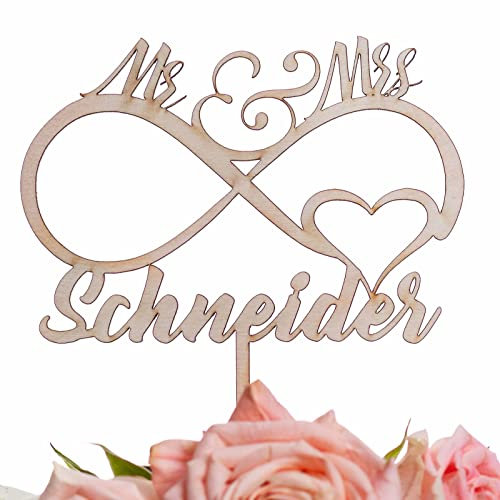 Hochzeitideal - Cake Topper Hochzeit personalisiert 'Infinity Love' - Kuchen Deko in Holz - individuelle Cake Topper - Hochzeitstorte Deko (Lackiert)