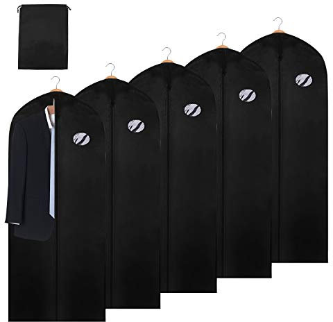 Lospitch Premium Kleidersack Anzug 5 Stück 150 x 60 cm inkl. Schuhbeutel Mit PE-Folie Dicker Vliesstoff Hochwertige Kleiderhülle für Anzug und Kleid Atmungsaktive Anzugtasche für Reisen