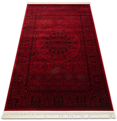 rugsx Orient 6039 Burgund Schwarz Teppich mit Fransen Wohnzimmer 100x200 cm