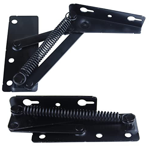 80 Degree Foldable Lifting Bracket - 1 Pair Heavy Duty Spring Hinges widely Used in Folding Sofa Bed Corner Cabinet,Bench Seat,Toy Box Chest, Furniture Storage Support Hinges Black