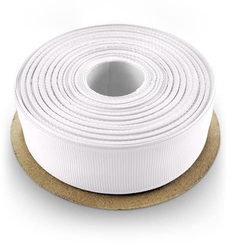 Netuno 1 x Ripsband gerippt weiß 25 mm x 22 m Polyester Band Schleifenband Geschenk Deko-Band Stoffband Nähen Basteln Hochzeit Dekoration Verpacken Ripsbänder