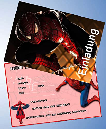 ich 12 Einladungskarten & 12 Umschläge für Geburtstag Partys und Kindergeburtstag Kompatibel mit Spiderman Nr.9