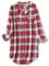 CHUNG Chemise de Nuit à Manches Longues Boutonnée pour Femme - Plaid Rouge et Blanc en Flanelle de Coton, Taille L