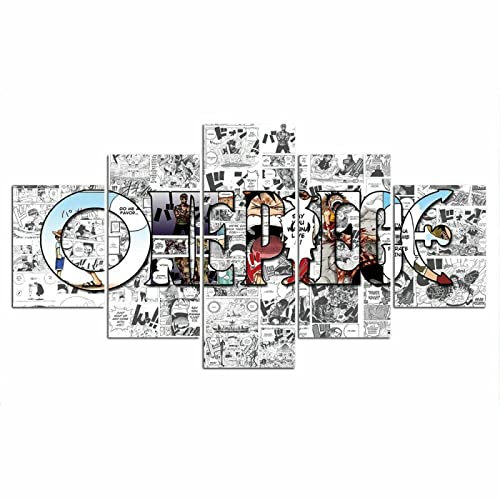 VEYEBZ 5 Stück Leinwandgemälde Wandkunst One Piece Anime,Manga Picture HD Bild 5 Teiliges Leinwand Drucke 100×50cm Mit Rahmen Modulare Wandmalerei Abstraktes Poster Zimmer Dekoration Geschenk