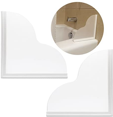 Heebabeys Tub Splash Guard Removable, 2 Pack Bathtub Water Splash Guards,Silicone Base & Acrylic Tub Corner Guards to Keep Water in Tub, Self-Adhesive & Prevent Shower Water from Splashing Out.