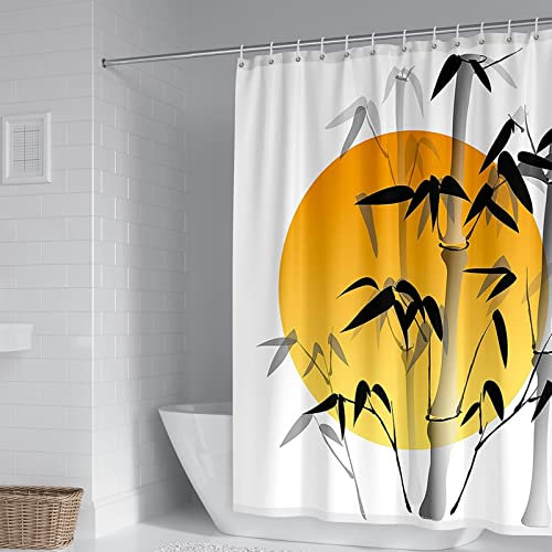 BCughia Duschrollo für Badewanne, Shower Curtain Machine Washable Sonne und Bambus Polyester Orange Gelb Shower Curtains 150x180cm(60 W x 72 H)