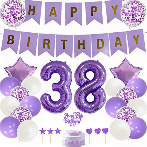 Yunchu Online 38. Geburtstag Dekoration Mann Frau Lila Tortendeko Geburtstag Lila White Party Deko 38. Geburtstag Party Deko 38 Geburtstag Mann Frau Deko Geschenk 38 jahre Geburtstag Deko Ballon