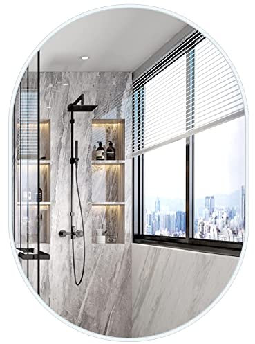 Dripex Specchio da parete ovale 50 x 70 cm con cornice in alluminio, Moderno Specchio, HD Specchio per il trucco orizzontale o verticale decorativo in Bagno Spogliatoio Soggiorno (bianco)