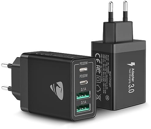 2-Pack USB C Ladegerät, 4-Port Adapter Mehrfach mit USB-C und USB-A, 40W Schnellladegerät PD 3.0 Charger Power Netzteil für iPhone 15 Pro Max 14 13 12 11 SE XS XR,Samsung,Handys