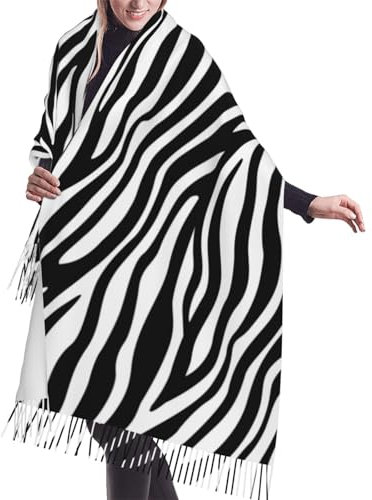 GRatka Schal, Zebra-Print, Unisex-Schal mit Fransen, groß, warm, weich, Kaschmir-Gefühl, Schals, Wickeltücher, 196 x 68 cm