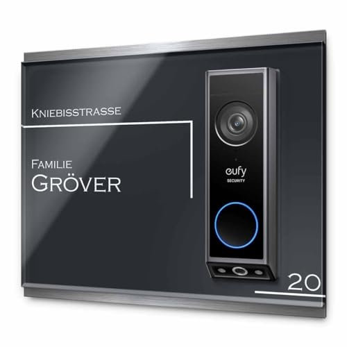 Hochwertiges Klingelschild für Eufy Dual E340 Video Türklingel - personalisiertes Namensschild aus Edelstahl und Acrylglas | hochwertiges Funkklingel Zubehör