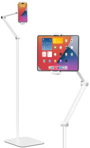 viozon Tablet Bodenständer, Tablet Halterung, für 4.7-13 Zoll Handy und Tablet,verstellbare Höhe und stabile Basis von 4KG, für iPad 12.9, iPad Air Mini 2 3 4, iPhone, Android, Kindle, Weiß