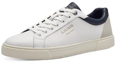 s.Oliver Herren Sneaker flach mit Schnürsenkeln Low Top, Weiß (White/Navy), 42 EU
