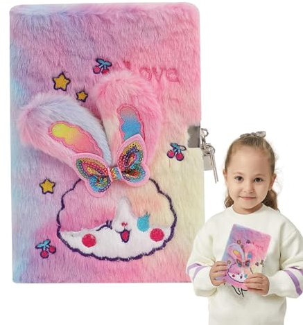 TARAKO Privates Notizbuch, Hasentagebuch, Geheimes abschließbares Tagebuch mit Schloss, Abschließbares Plüsch-Hasen-Notizbuch-Set, Kaninchen-Tagebuch für Kinder und Mädchen, Kindergeburtstagsgeschenk