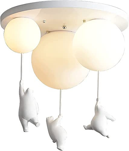LUOYAOB Deckenlampe Niedliche Cartoon-Bär-Deckenleuchte-Abdeckung mit weißem Glasballon-Deckenleuchter-Lampen-Unterputz-Deckenleuchte for Kinderzimmer, Schlafzimmer, Wohnzimmer