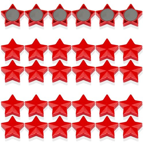 PYJLBX Magnete für Magnettafel, 30 Magnet Kühlschrankmagnete Kühlschrank Magnete Mini Magnete Klein Whiteboard Magnete Magneten Starker Halt Tafelmagnete, für Whiteboard, Pinnwand, Küche (Sterne, Rot)