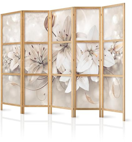 murando - Paravent Japonais Décoratif Intérieur, Fleurs, 225x172 cm | 5 Panneaux, Toile Imprimée, Séparation de Pièce, Impression sur une Seule Face, Pliable, Cadre en Bois, Moderne pour Salon