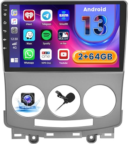 [2G+64G] Hikity Autoradio Navi Für Mazda 5 2007-2010 Android 15 Wireless Carplay 9 Zoll Bildschirm Radio mit Android Auto GPS WiFi Rückfahrkamera FM RDS DSP SWC Bluetooth MIC