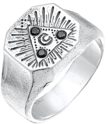HG HAZE & GLORY Ring Herren aus 925 Sterling Silber, Schmuck Männer, Silberring oxidiert, mit Zirkonia, Geburtsstein, Pyramid
