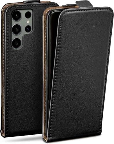 moex Flip Case für Samsung Galaxy S24 Ultra Hülle klappbar mit 360 Grad Schutz, Handyhülle mit Displayschutz, PU Leder Handytasche Lederhülle, Flip Case Cover Klapphülle, Schwarz