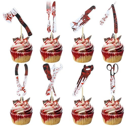 Ephlyn 32Pcs DIY Halloween Knife Cupcake Toppers For Halloween Party Zombie Theme Party Decoration Supplies