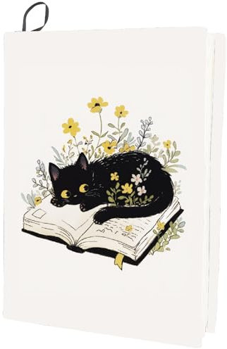 CRASPIRE Funda Elástica para Libros con Diseño de Gato Negro con Diseño de Flor de Animal Lavable Reutilizable de Nailon para Libros Grandes Apta para Libros de Tapa Dura 9x11 pulgada para Estudiantes