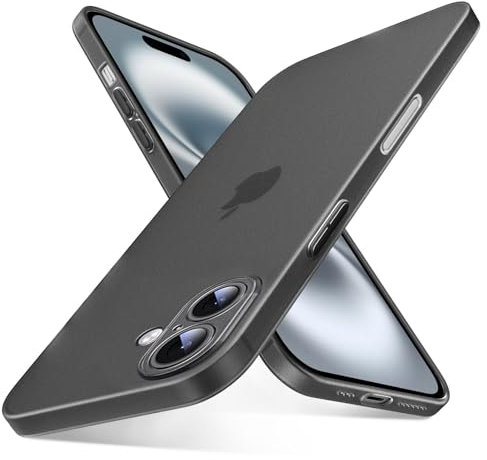 QLTYPRI Ultra Thin Case for iPhone 16 Case 6.1 inch with Full Coverage Camera Protection, Translucent Matte Slim Lightweight Soft Silicone TPU Bumper Shockproof Phone Case Cover for iPhone 16 – Black