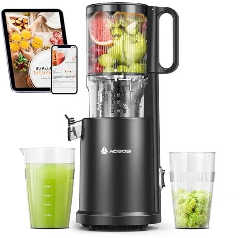 AOBOSI Juicer Machines, 126MM Large Feed Chute for Whole Fruits and Vegetables - 1.5L Capacity 200W Cold Press Juicer with Upgraded Auger, Safety lock and Triple Filter, Black