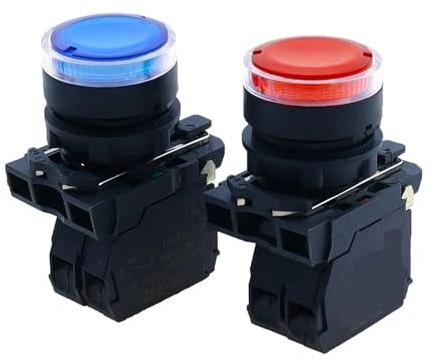 22MM pattern illuminated push button switch momentary switch with integral LED NB5 XB5 AW33B1C 22mm spring(Blue,1NO-01_12V)