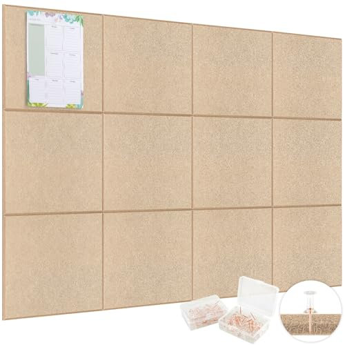 Swullione Große Filz Pinnwand Selbstklebend 30x30cm,12 Stück Filzboard Memotafeln Memo Boards mit 70 Pinnnadeln Bulletin Board Wanddekoration für Büro Küche, Fotos Memos, Kamel