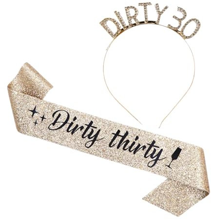 30. Geburtstags Tiara, Birthday Goldgürtel Schärpe Set, Geburtstag Krone, Geburtstag Party Dekorationen, Geburtstagsparty Zubehör für Damen und Mädchen