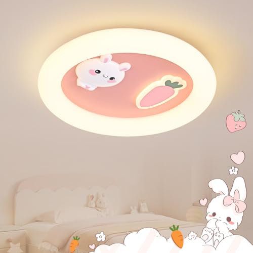 JubelTage LED Kinder Deckenleuchte,Hase Karotte kreative Deckenleuchte,dimmbar mit Fernbedienung,Nachtlichtfunktion.Kinderzimmer Kindergarten Schlafzimmer Wohnzimmer Cartoon Deckenleuchte 40cm Rosa