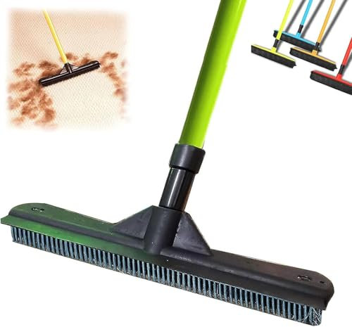 Petibo Pet Hair Broom - Rubber Carpet Rake for Dog and Cat Hair Removal (Green)
