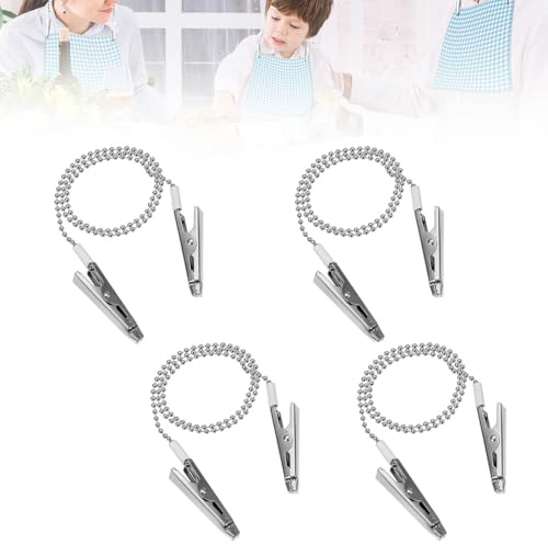 4 Stück Serviettenkette, Silber Serviette Clips, Verstellbare Kette Lanyard Umhängeband für Senioren Ältere Erwachsene Kinder