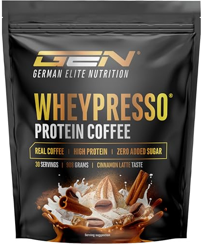 GEN GERMAN ELITE NUTRITION Wheypresso Protein Coffee - 908g | Whey-Konzentrat & Isolat, High Protein Drink, Cinnamon Latte Coffee Flavour
