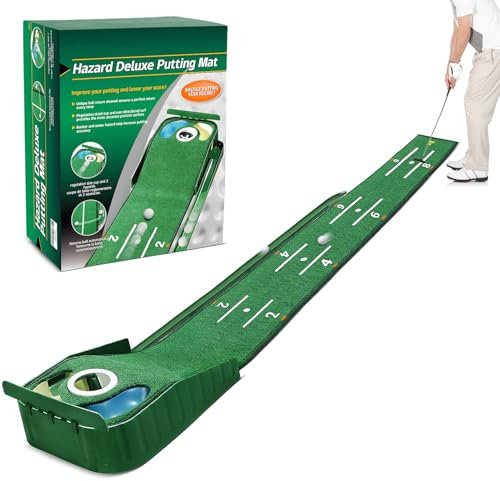 Golf Putting Mat, Green for Indoors, Matt with Ball Return and 3 Holes, Training and Practice Aid at Home or Office, Gifts Accessories for Men