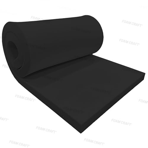 FOAM CRAFT® High Density Upholstery Foam Sheet for Indoor/Outdoor Foam Padding & Cushion Pads | Foam Cut to Size for Chair Cushions, Sofa Bed Replacement furniture pads & mattresses (Black, 20x48x1in)