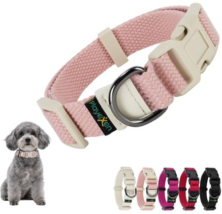 Welpenhalsband Welpen Halsbänder Verstellbares 25-40cm für Klein Mittel Hunde Katzen Welpen Weiches Baumwollmaterial Hundehalsband mit Abnehmbaren Hundemarke für Training Ausführen(Rosa-S)