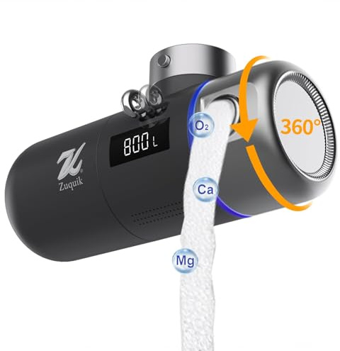 Zuquik wasserfilter wasserhahn,filter wasserhahn, 360° schwenkbar, Wasserhahnfilter mit Digitalanzeige für die Küche, Reduziert effektiv Chlor & Blei, Erhält wertvolle Mineralien(Schwarz)