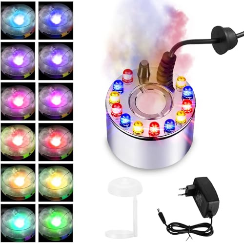 ZeiLaBang Kakadi Ultraschall Vernebler Halloween,12 LED Nebelmaschine Mini,Maker Wassernebler Fogger,Wassernebler,Spritzschutz Ultraschall Nebelmaschine,für Springbrunnen,Teich, Nebel,Steingarten