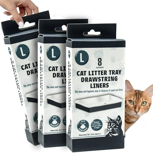 24 Pack – Cat Litter Tray Liners with Drawstrings – Easy Pull-up, Fits most Kitten & Cats Trays Liner – Disposable Waste Bags – Portable, Leakproof, Strong, Travel (Large (83cm x 41cm))