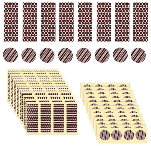120pcs Adhesive Match Striker Papers, 60 Round & 60 Rectangle Match Striker Paper Stickers with Honeycomb Pattern Glass Bottle Bulk Jar for Matchbox Replacement