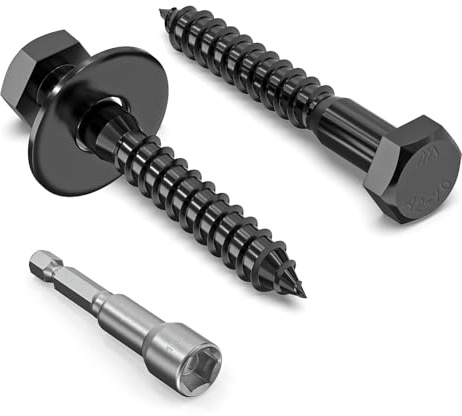 20Pcs M6 x 40mm Coach Screws, Heavy Duty Lag Bolts, 40mm Wood Screws | 304 Stainless Steel, Hex Head Partial Thread Black Oxide, with Washers and Hex Socket Drill Bit