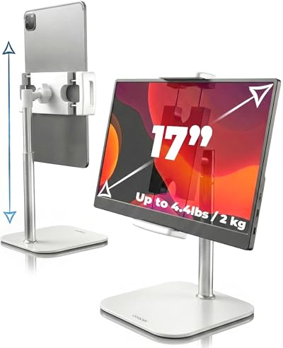COOPER TabStand Mini, 10 Height Adjustable Tablet Stand, Ipad Stand for Desk, Portable Monitor Holder, Heavy Duty Grip, Tripod iPad Holder, Tablet Mount, for Samsung Tablets, Kindle eReaders (White)
