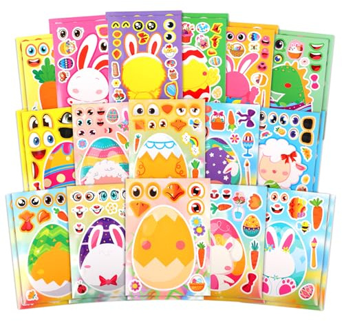 Osterhase- und Osterei-Sticker – 32 Blatt Frühlings-Bastelset, ideal als Ostergeschenk, für Kinderparty-Tüten und gemeinsame Familien-Bastelzeit (16 Motive, je 2 Blatt)
