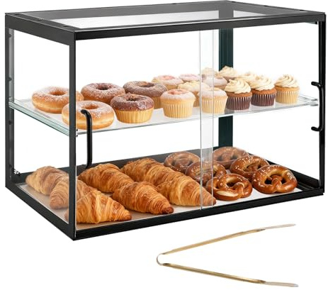VEVOR Bakery Display Case, 2-Tier Commercial Countertop Pastry Display Case, Clear Acrylic Bread Box for Kitchen, Party Cake Cabinet with Sliding Door for Cookie Dessert Donut, 21.7 x 15.2 x 15.4